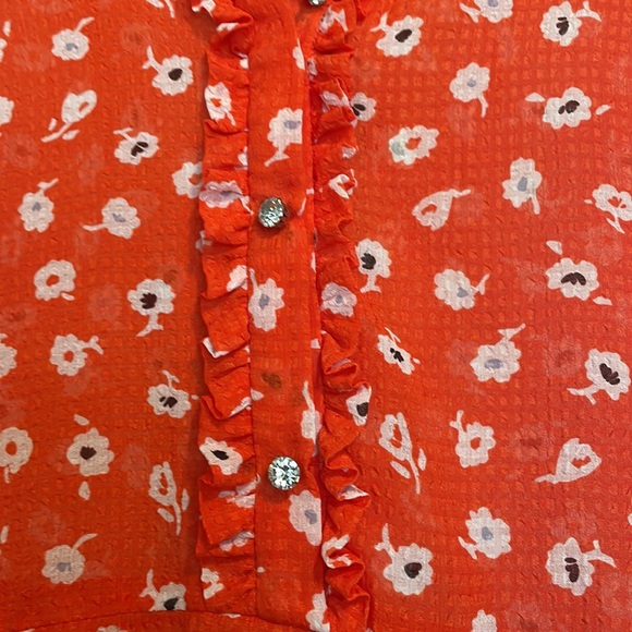 004 Zara Orange Size Medium Printed Knee Length Short Sleeve Dress - Picture 6 of 8